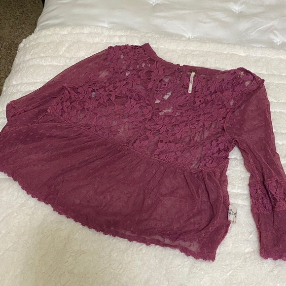 Free People Lace Skirt in Deep Burgundy - Picture 2 of 3